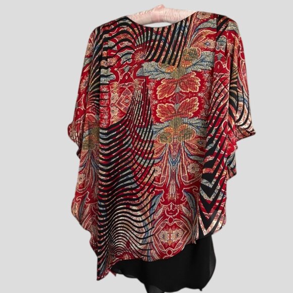 Joseph Ribkoff Silky Tunic Top Flutter Sleeve Asymmetric Layered Floral - Picture 4 of 11